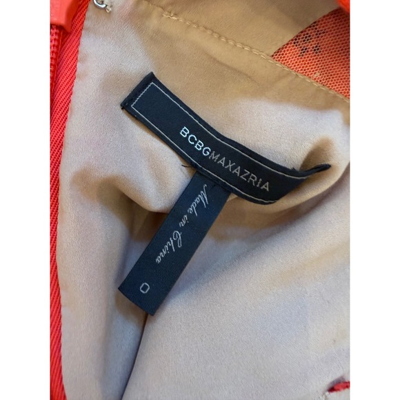 BCBGMAXAZRIA Ondina Red Orange Lace Scalloped Fit Flare Cocktail Dress Size‎ 0 - Picture 4 of 6